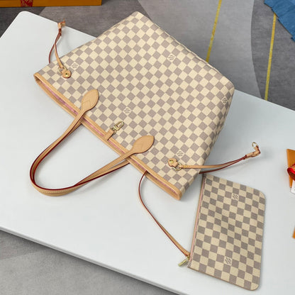 NEVERFULL MM 32 GRIS CRÈME DAMIER AZUR