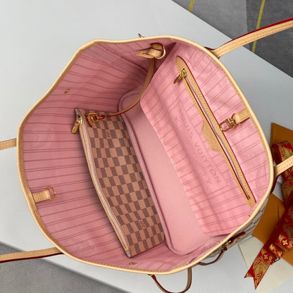 NEVERFULL MM 32 GRIS CRÈME DAMIER AZUR