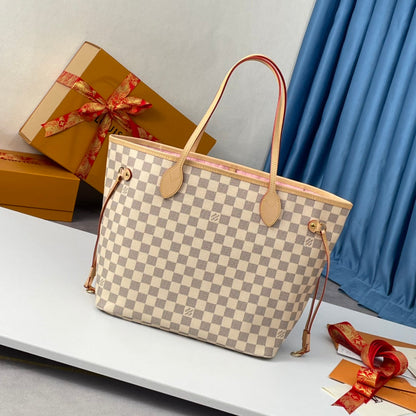 NEVERFULL MM 32 GRIS CRÈME DAMIER AZUR