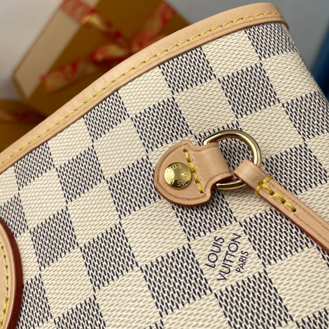 NEVERFULL MM 32 GRIS CRÈME DAMIER AZUR