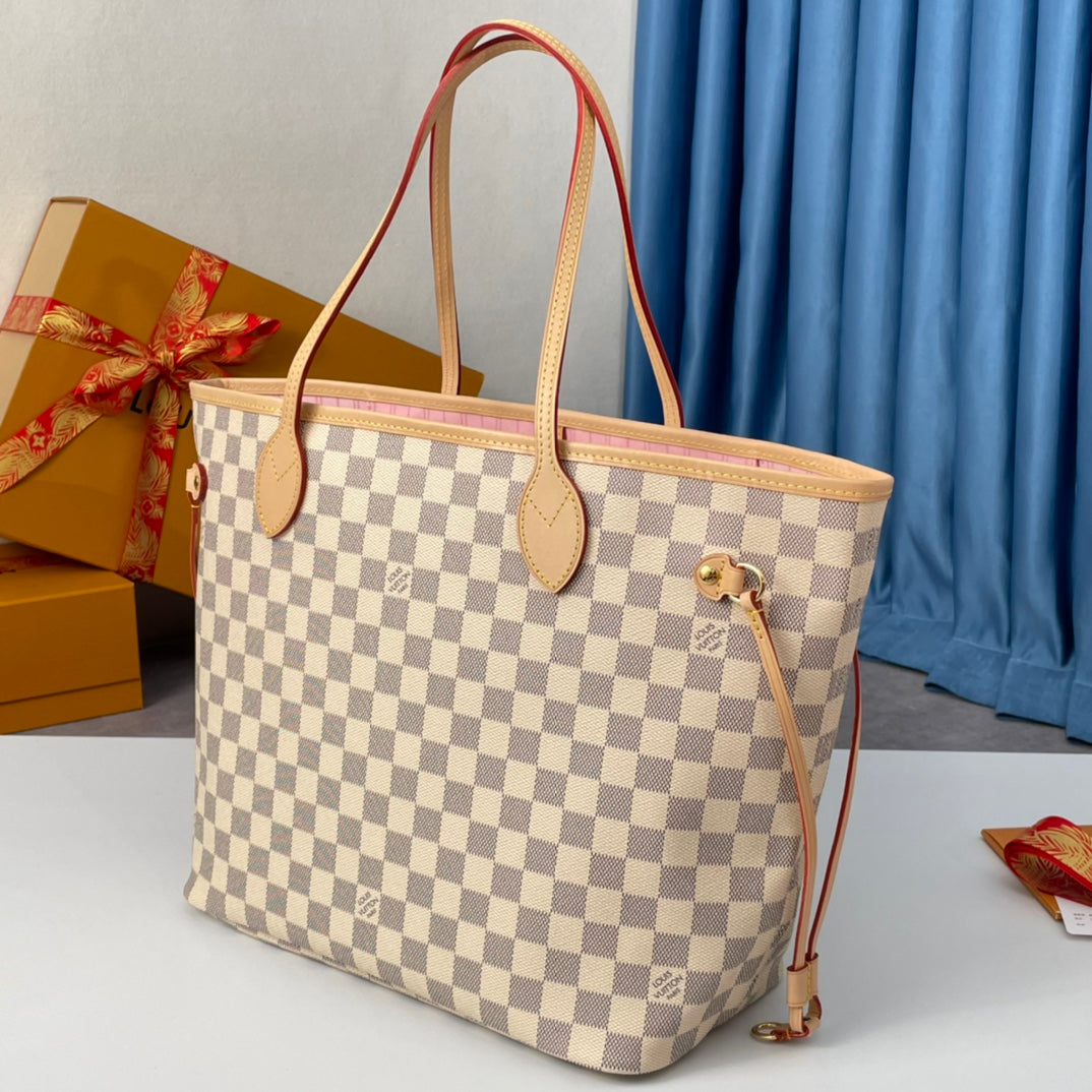 NEVERFULL MM 32 GRIS CRÈME DAMIER AZUR