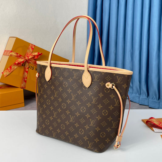 TOILE MONOGRAMME NEVERFULL MM 32 MARRON ROUGE 