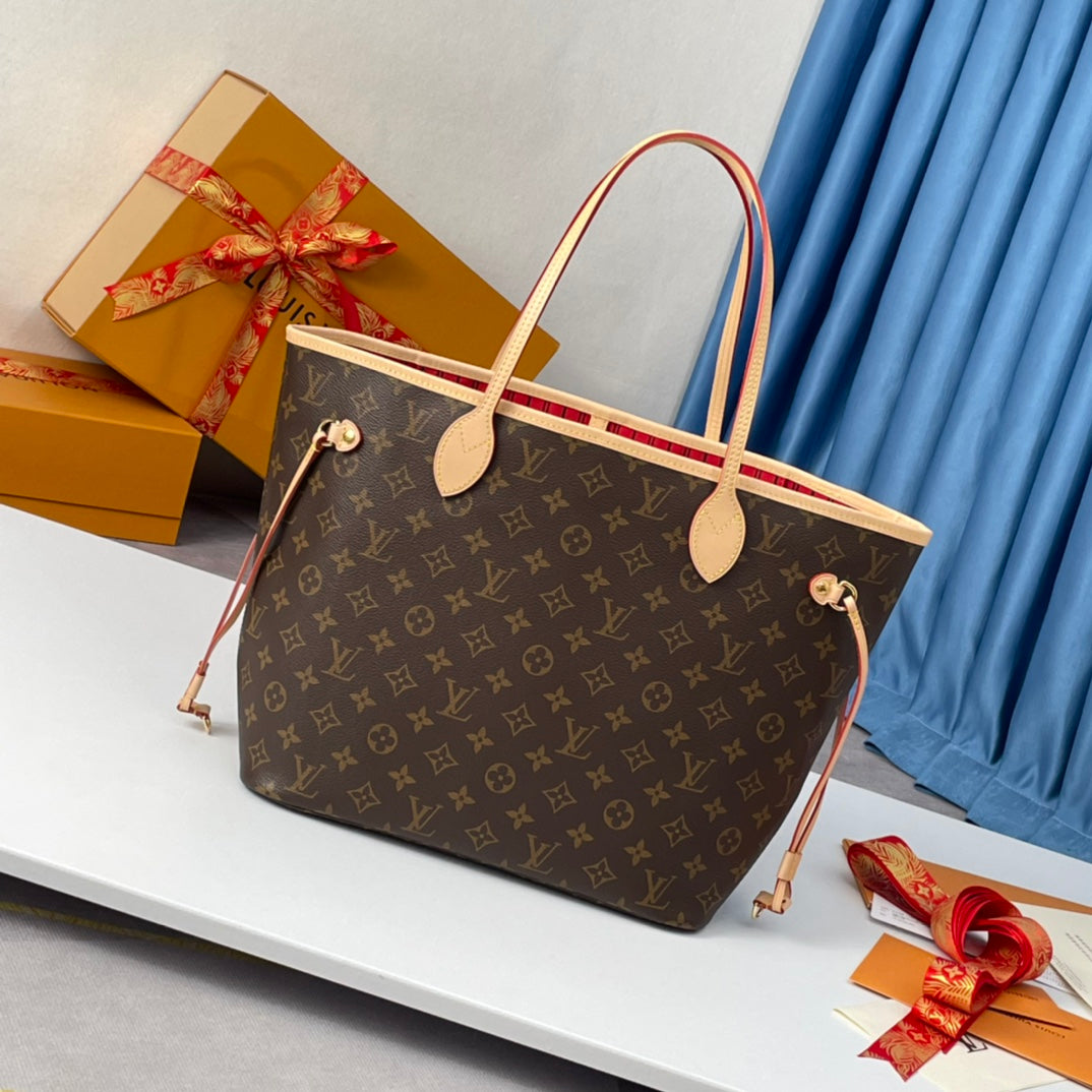 TOILE MONOGRAMME NEVERFULL MM 32 MARRON ROUGE 