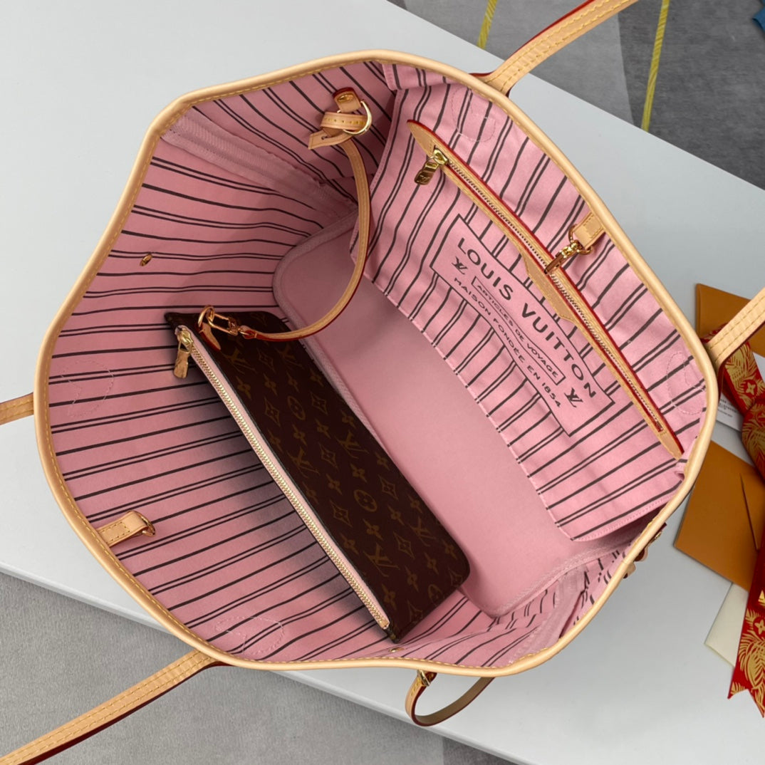 NEVERFULL MM 32 MARRON BEIGE ROSE TOILE MONOGRAMME 