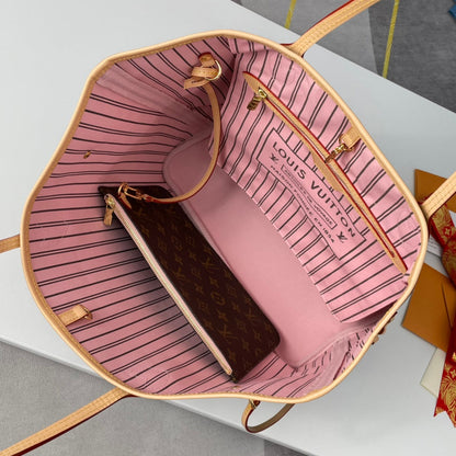 NEVERFULL MM 32 MARRON BEIGE ROSE TOILE MONOGRAMME 