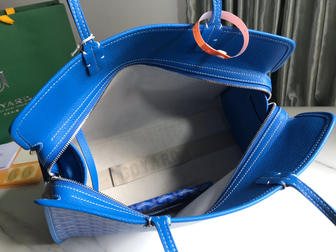 HARDY PM BAG 40 IN SKY BLUE GOYARDINE CANVAS AND TAURILLON LEATHER TRIM
