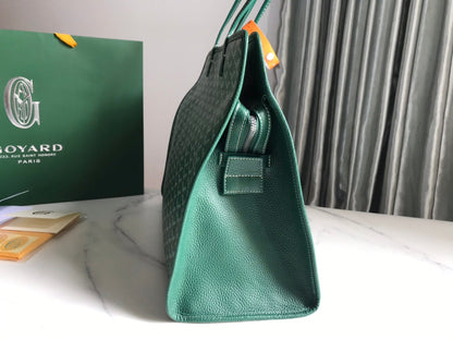 SAC HARDY PM 40 EN TOILE GOYARDINE VERTE ET GARNITURES EN CUIR TAURILLON