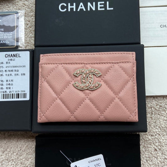 Porte-cartes CC 11 cm rose caviar matériel doré clair
