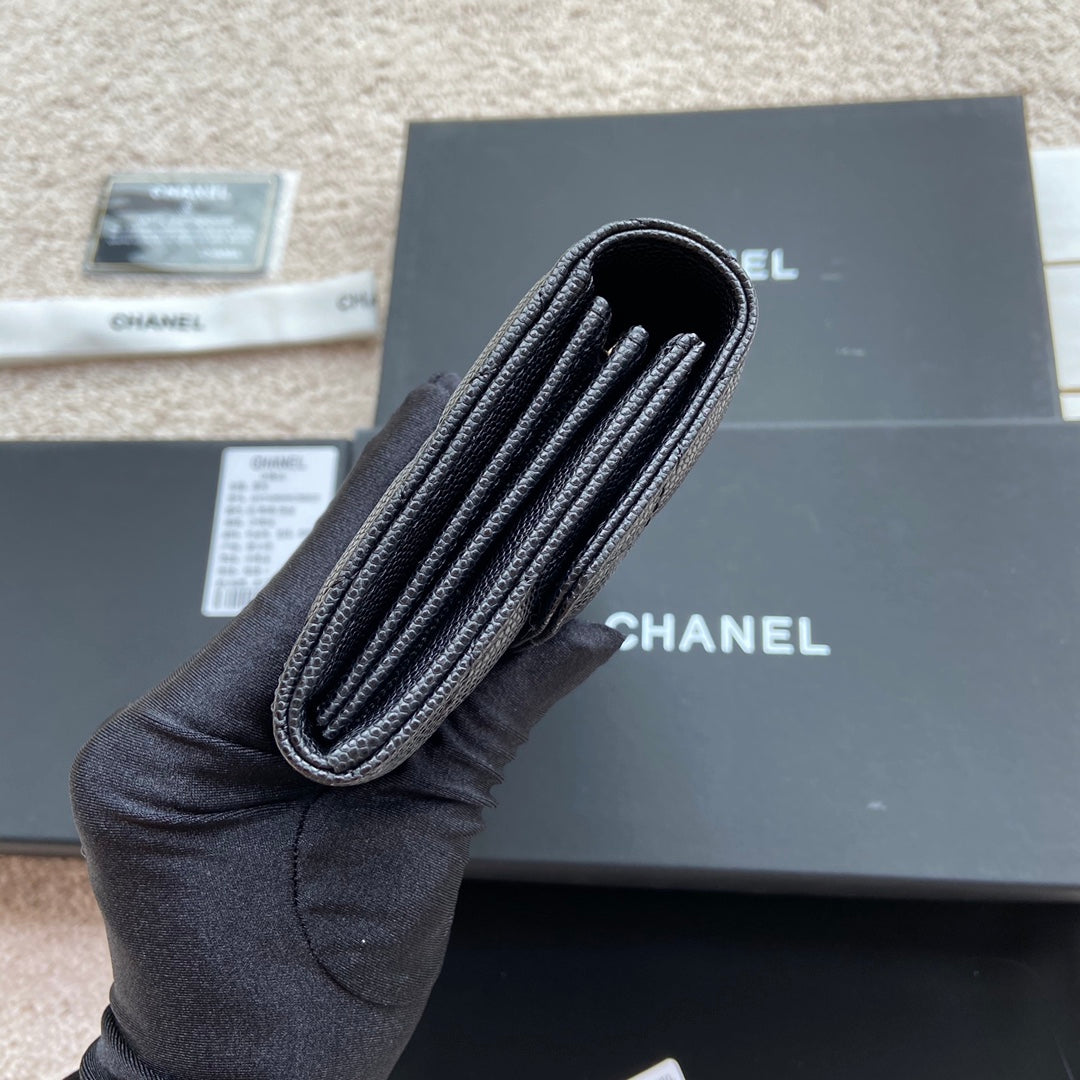 Portefeuille long CC Classic 19 cm en cuir de veau grainé noir