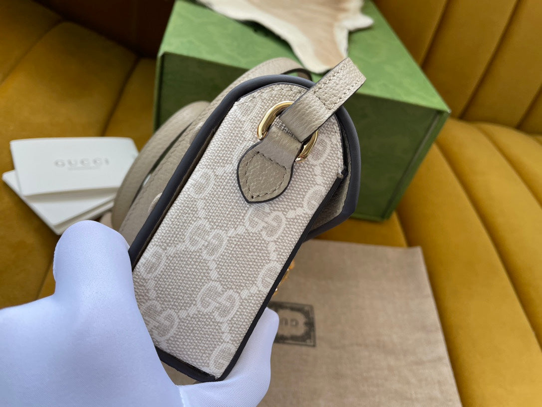 SAC MINI 18 GG HORSEBIT 1955 EN TOILE BLANCHE ET CUIR DE VEAU BEIGE