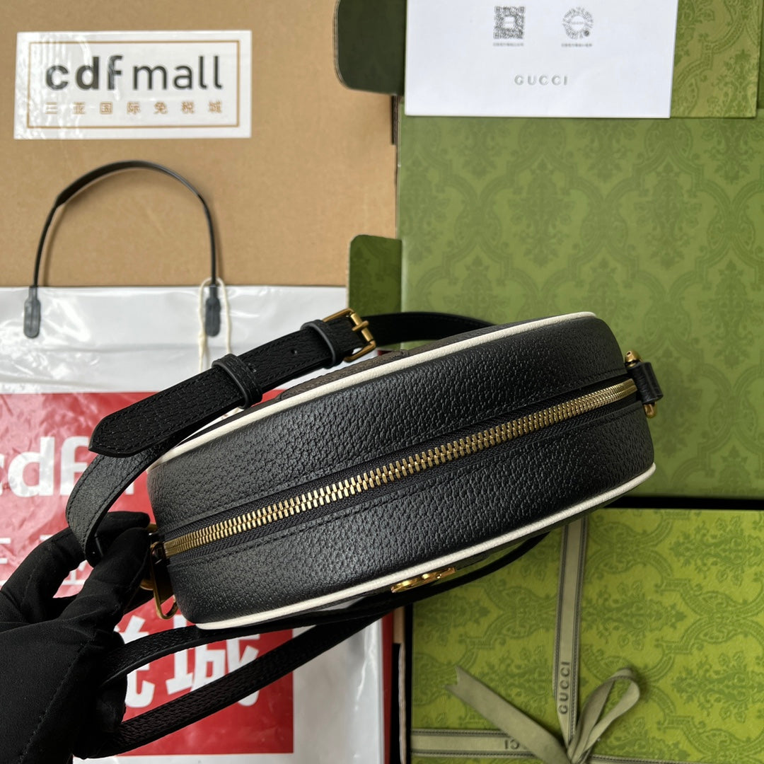 Sac bandoulière GGxADIDAS OPHIDIA 22 en cuir de veau noir et blanc