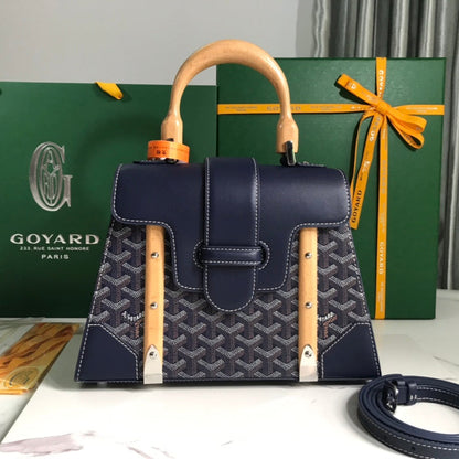 SAC SAÏGON PM 28 EN TOILE GOYARDINE BLEU MARINE ET CUIR DE VEAU