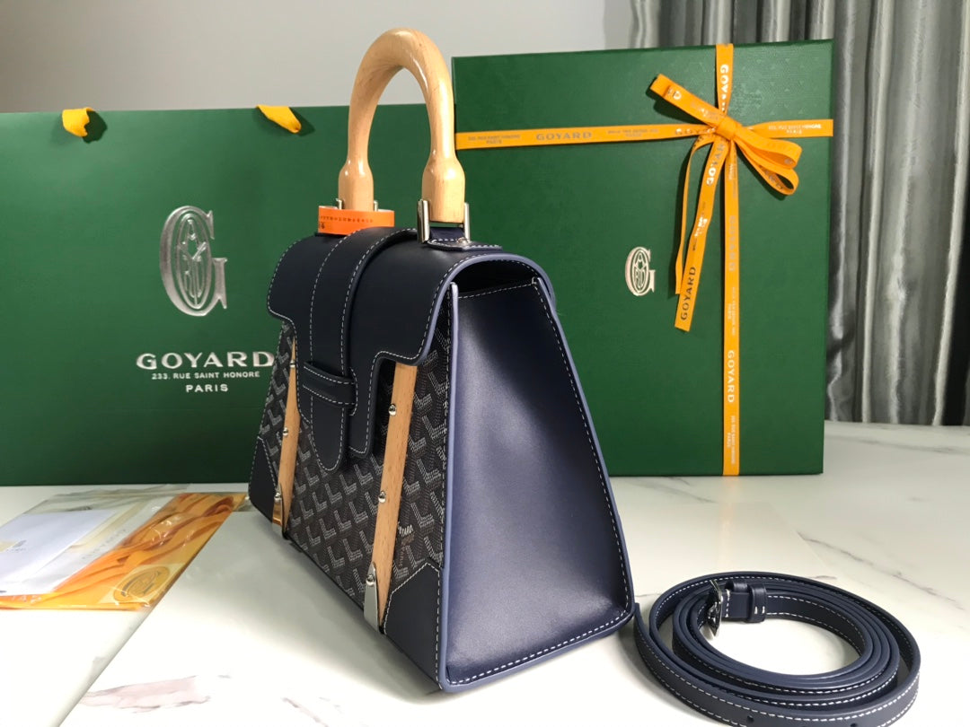 SAC SAÏGON PM 28 EN TOILE GOYARDINE BLEU MARINE ET CUIR DE VEAU