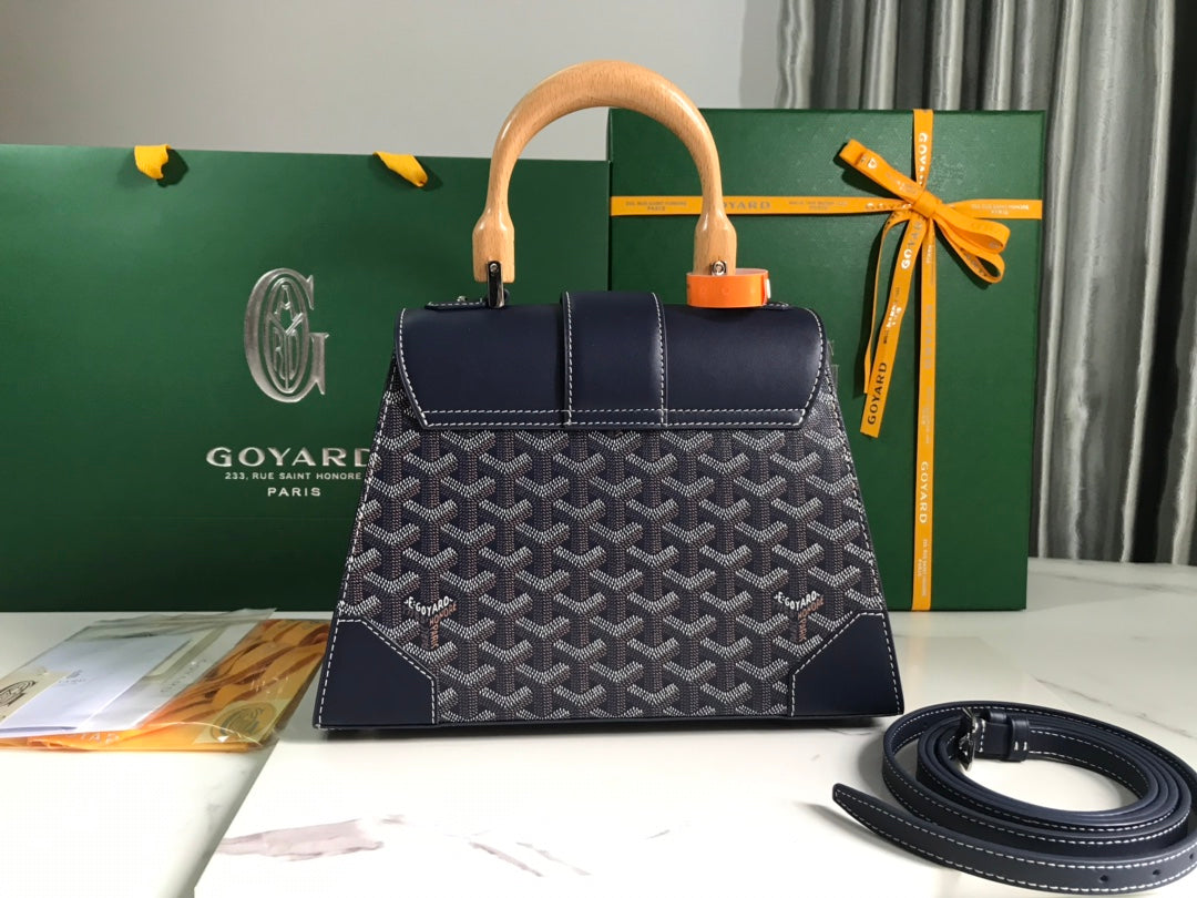 SAC SAÏGON PM 28 EN TOILE GOYARDINE BLEU MARINE ET CUIR DE VEAU
