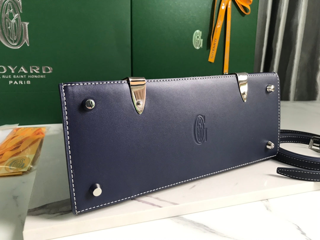 SAC SAÏGON PM 28 EN TOILE GOYARDINE BLEU MARINE ET CUIR DE VEAU