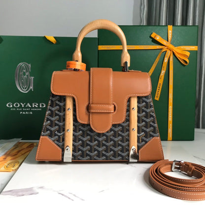 SAC SAÏGON PM 28 EN TOILE GOYARDINE MARRON ET CUIR DE VEAU