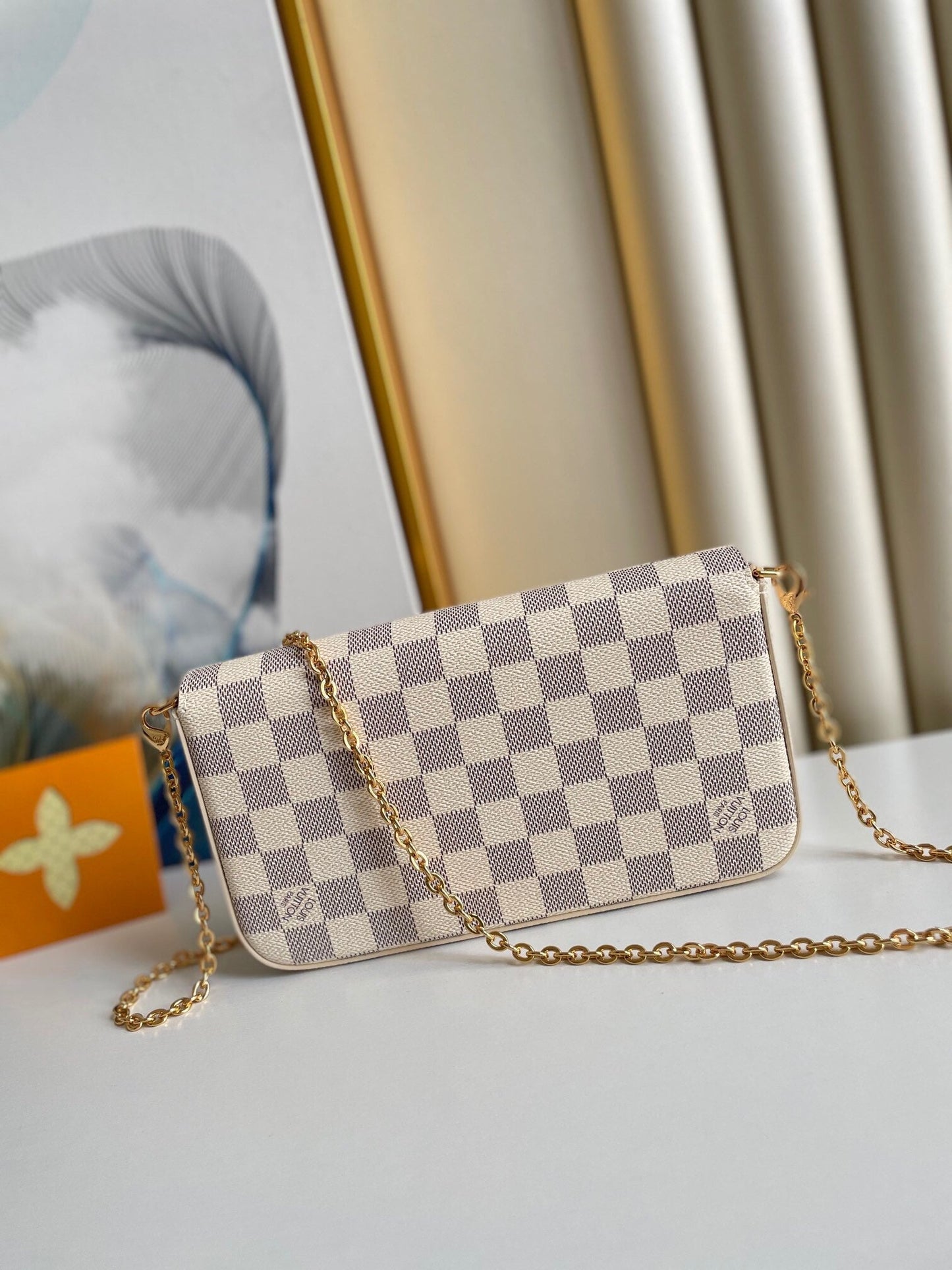 フェリシー ポシェット 21 ブルー ベージュ ダミエ アジュール キャンバス ゴールド金具