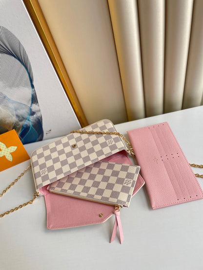 フェリシー ポシェット 21 ブルー ベージュ ダミエ アジュール キャンバス ゴールド金具