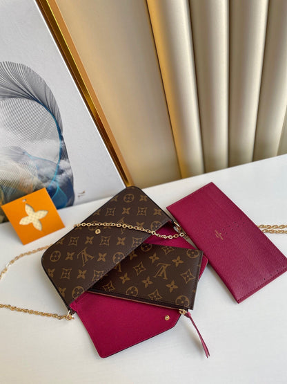 POCHETTE FÉLICIE 21 EN TOILE MONOGRAMME MARRON QUINCAILLERIE DORÉ