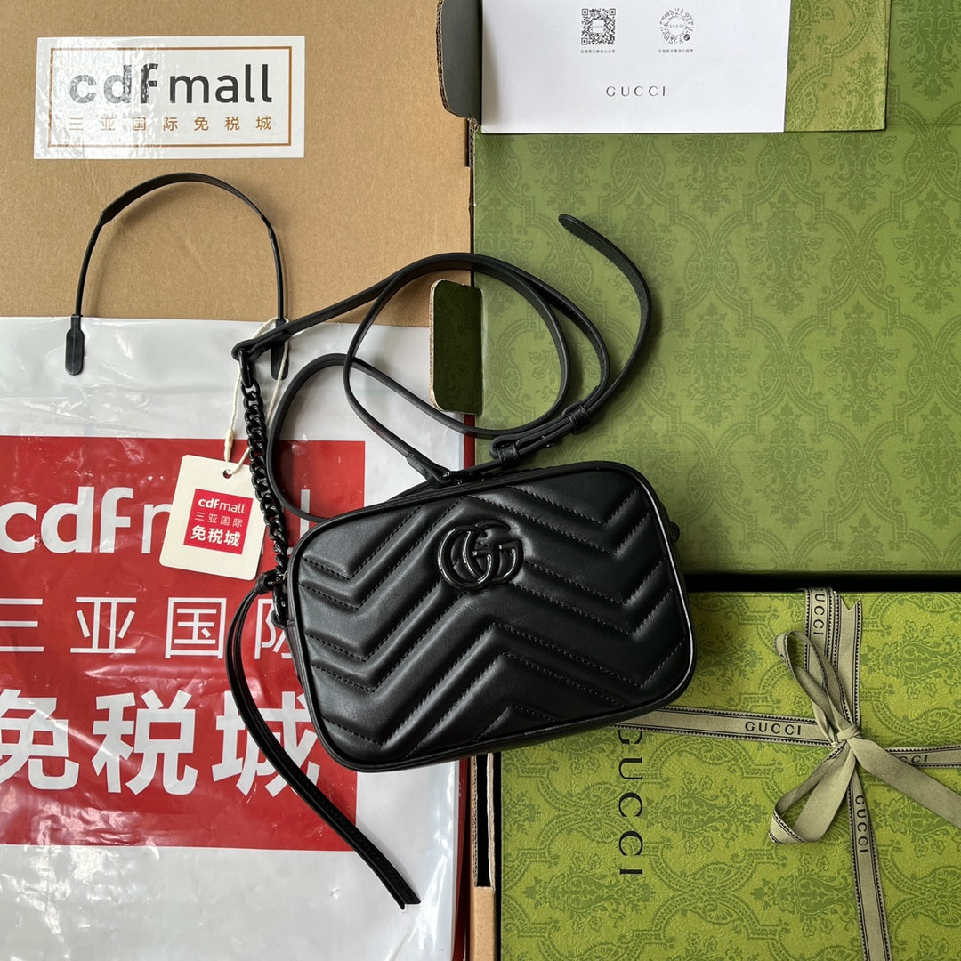 gg marmont mini 18 cm zip top tout cuir de veau noir