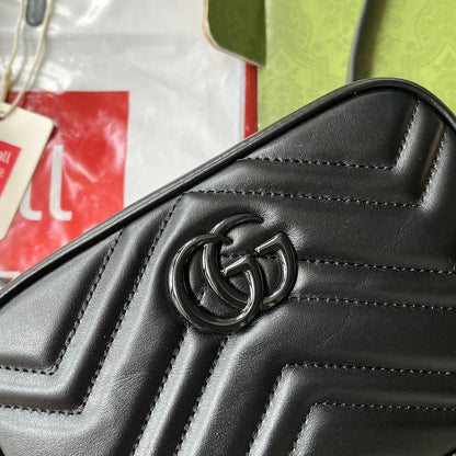 gg marmont mini 18 cm zip top tout cuir de veau noir