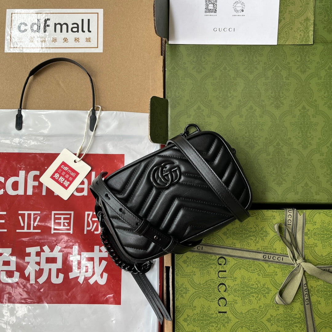 gg marmont mini 18 cm zip top tout cuir de veau noir