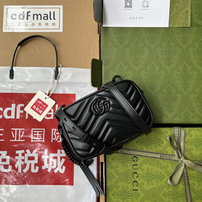 gg marmont mini 18 cm zip top tout cuir de veau noir