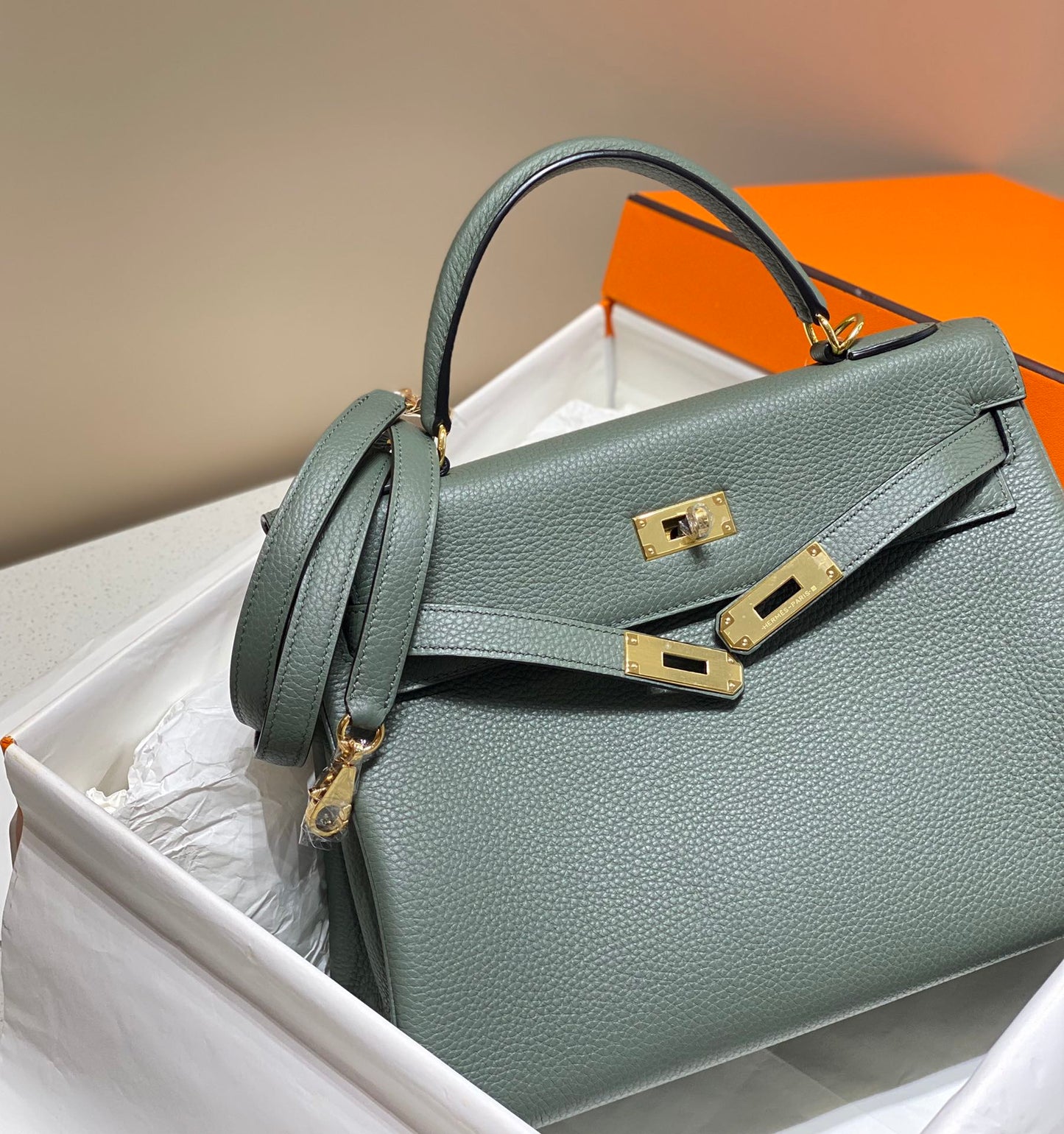 SAC HM KELLY 32 CM EN PIN TOGO QUINCAILLERIE DORÉE