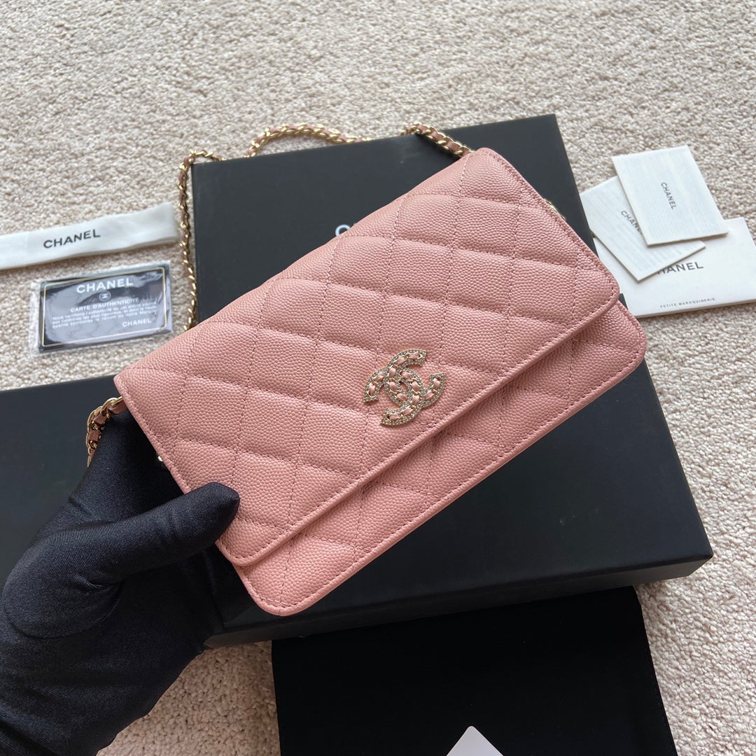 CCクラシック ウォック 20cm ピンク グレインカーフスキン ダイヤモンド ゴールド金具