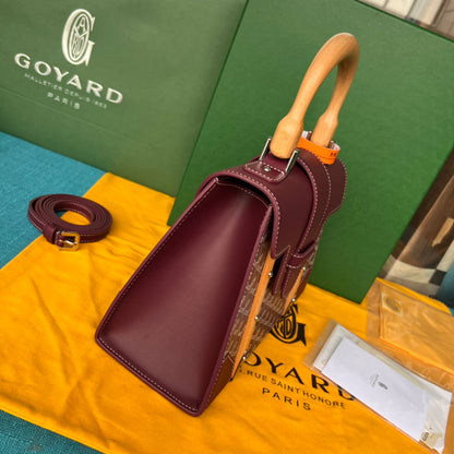 SAC SAÏGON PM 28 EN TOILE GOYARDINE ROSE CANON ET CUIR DE VEAU