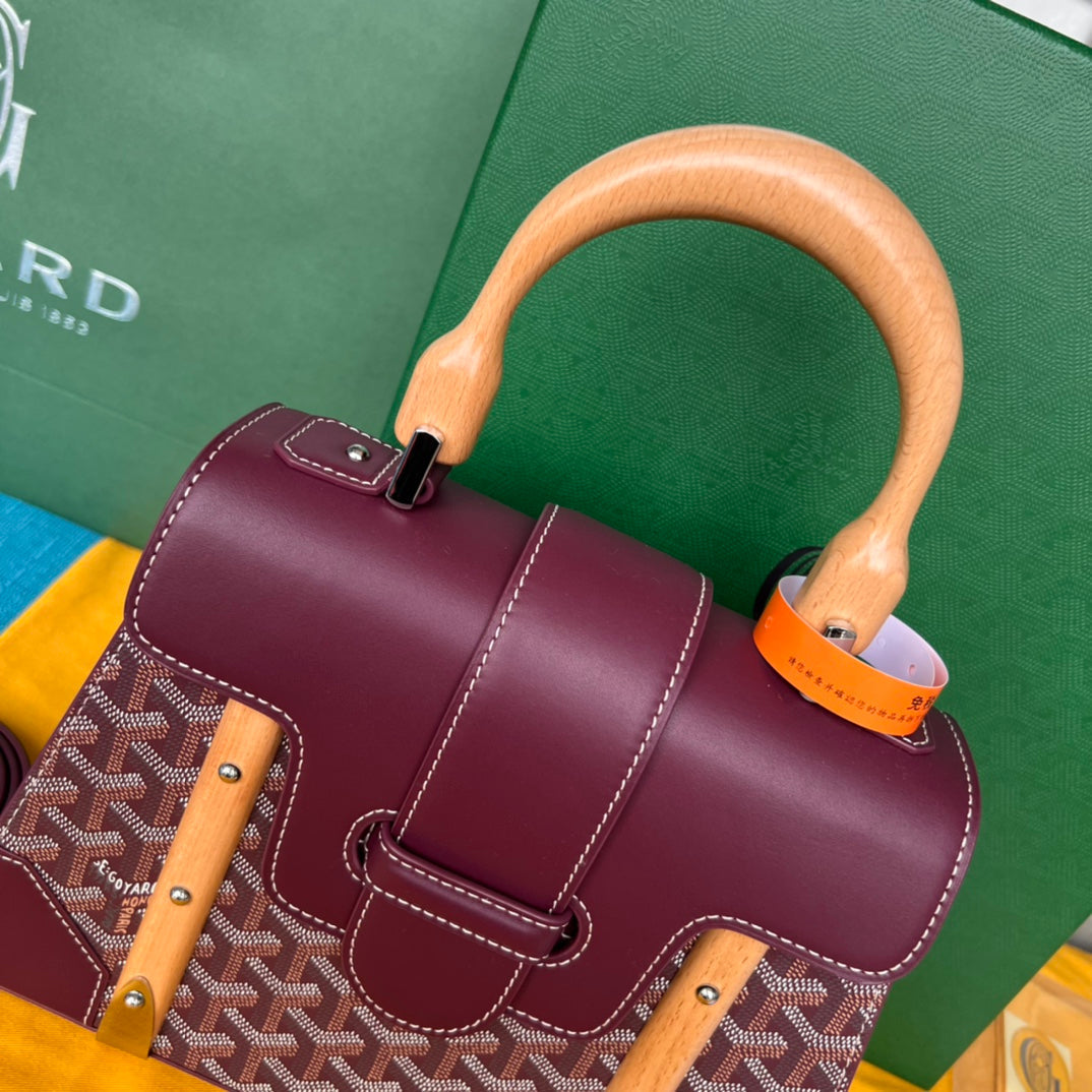 SAC SAÏGON PM 28 EN TOILE GOYARDINE ROSE CANON ET CUIR DE VEAU