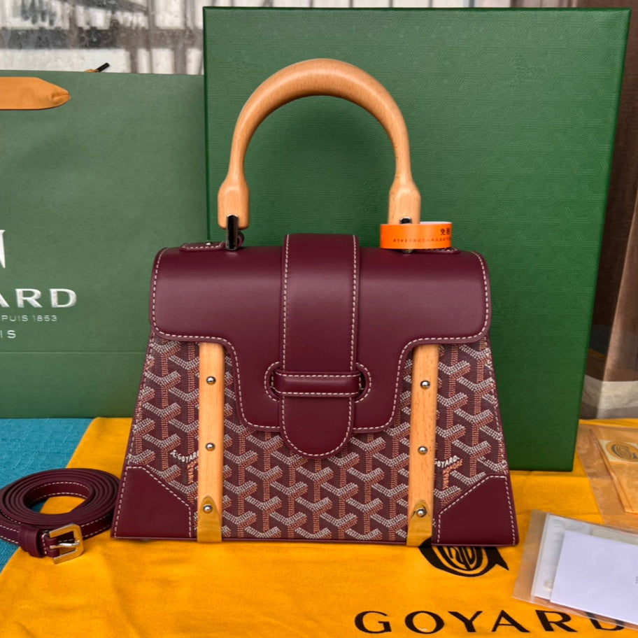 SAC SAÏGON PM 28 EN TOILE GOYARDINE ROSE CANON ET CUIR DE VEAU