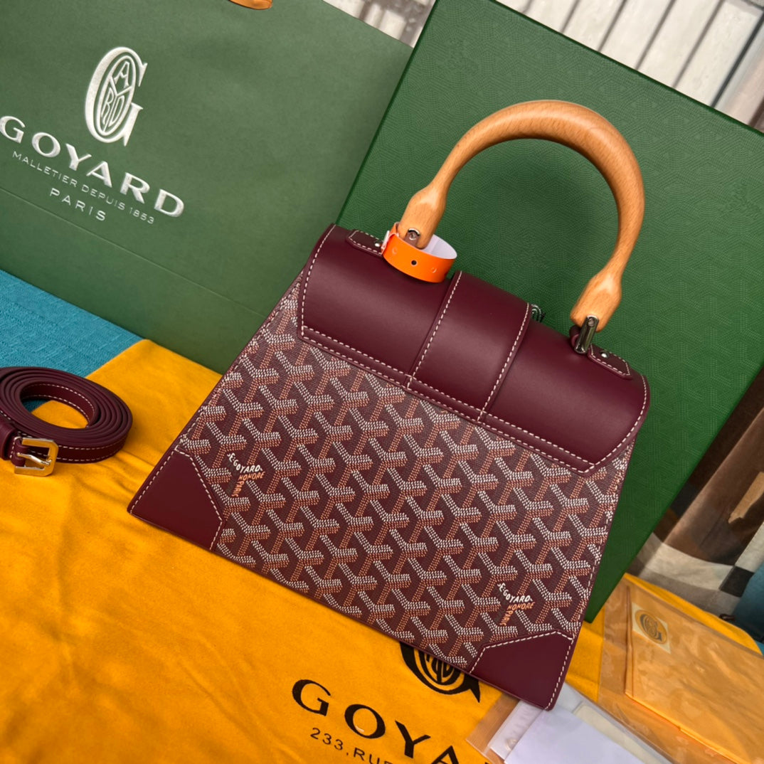 SAC SAÏGON PM 28 EN TOILE GOYARDINE ROSE CANON ET CUIR DE VEAU