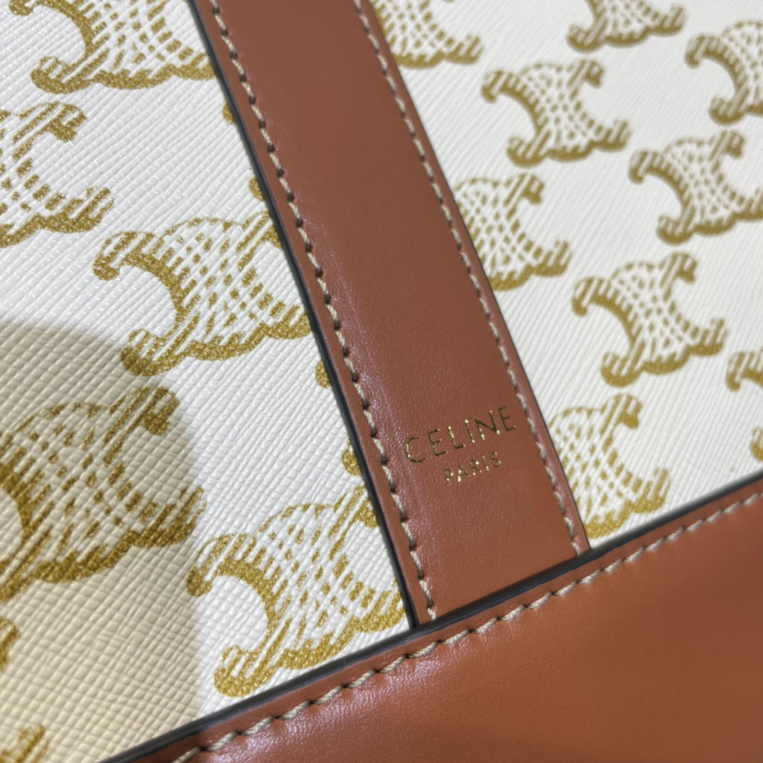SEAU 33 EN TOILE TRIOMPHE BLANCHE ET GARNITURES EN CUIR DE VEAU MARRON BRONZE