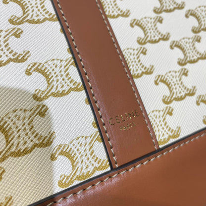 SEAU 33 EN TOILE TRIOMPHE BLANCHE ET GARNITURES EN CUIR DE VEAU MARRON BRONZE