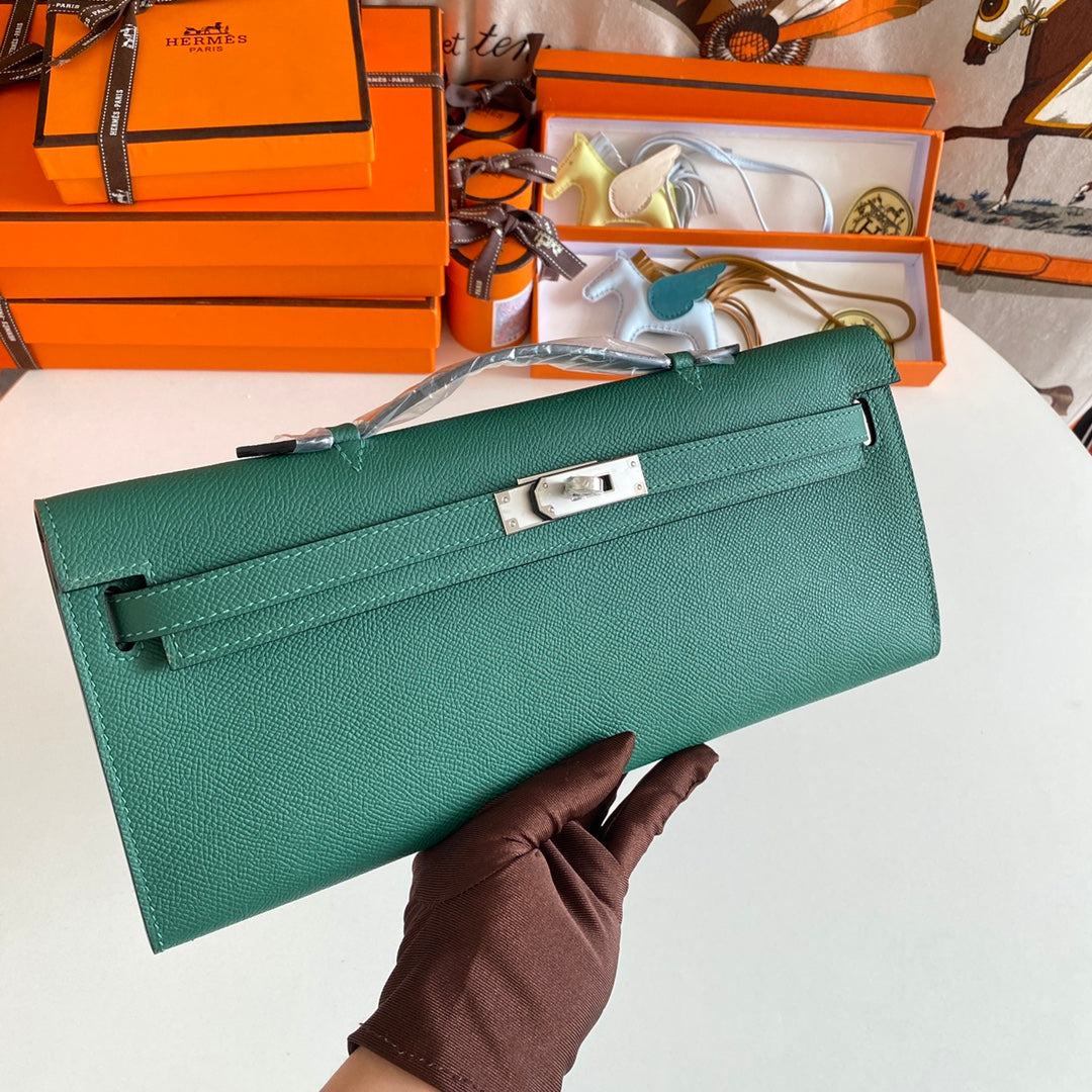 HM Kelly Cut 31 Kaitoke Green Cuir Epsom Quincaillerie argentée 229041
