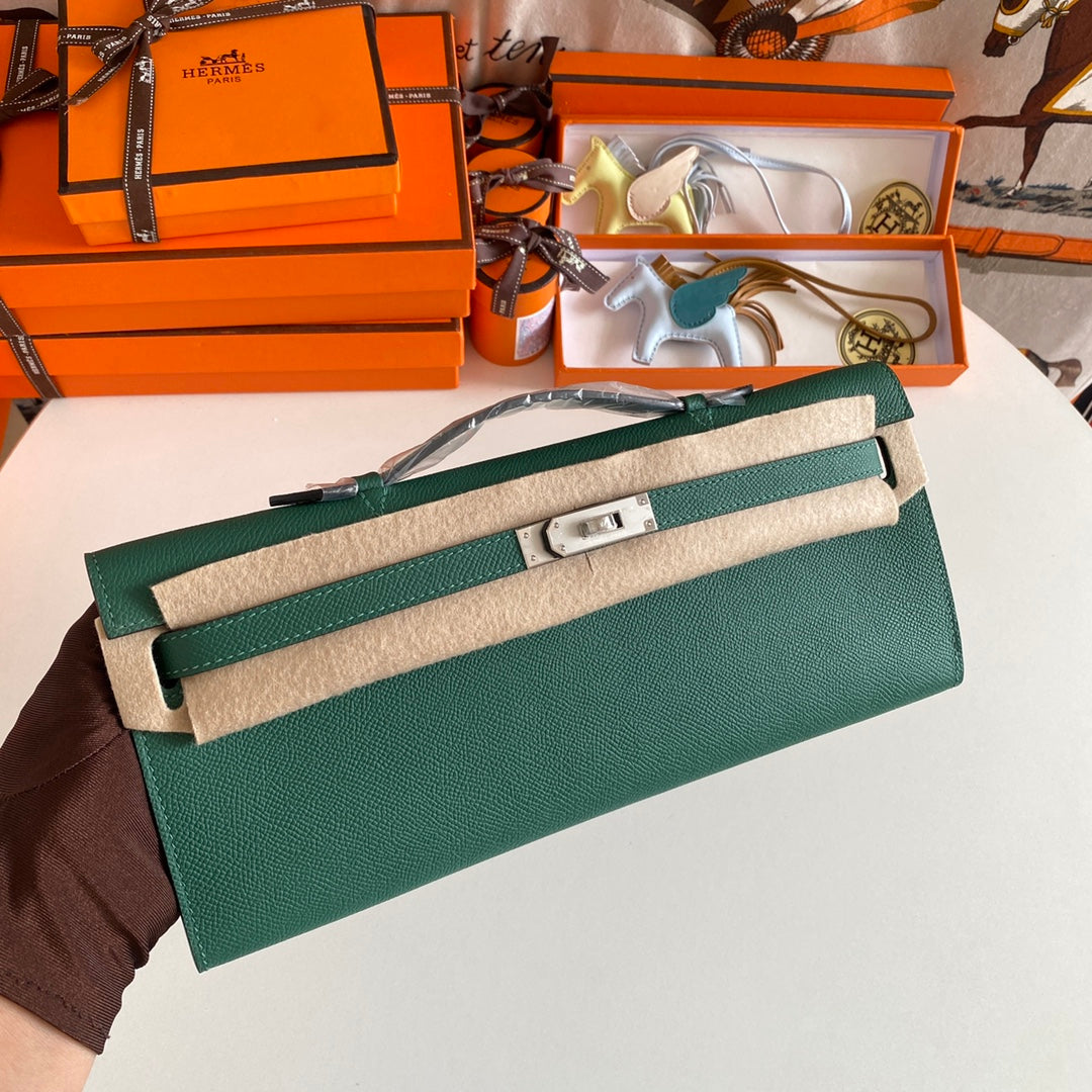 HM Kelly Cut 31 Kaitoke Green Cuir Epsom Quincaillerie argentée 229041