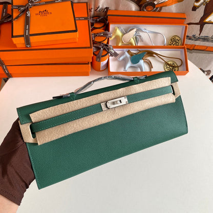 HM Kelly Cut 31 Kaitoke Green Cuir Epsom Quincaillerie argentée 229041