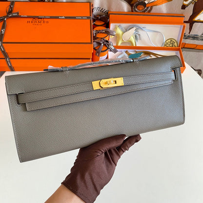 HM ケリーカット 31 フォッシルグレー エプソムレザー ゴールド金具 229052