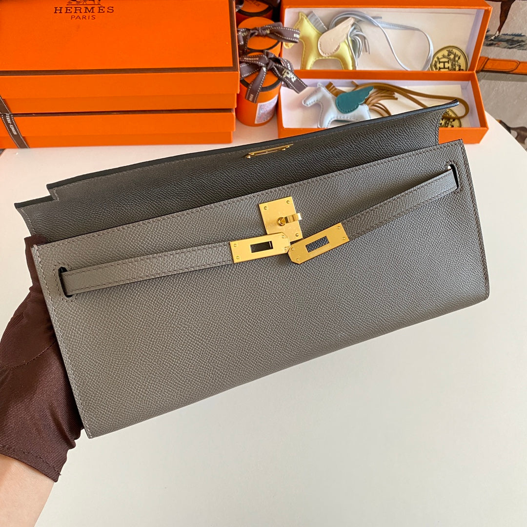HM ケリーカット 31 フォッシルグレー エプソムレザー ゴールド金具 229052