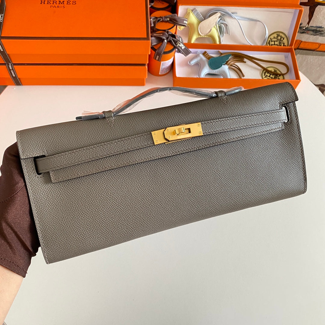 HM ケリーカット 31 フォッシルグレー エプソムレザー ゴールド金具 229052