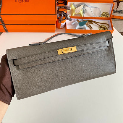 HM ケリーカット 31 フォッシルグレー エプソムレザー ゴールド金具 229052