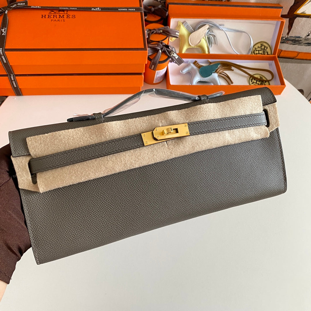 HM ケリーカット 31 フォッシルグレー エプソムレザー ゴールド金具 229052