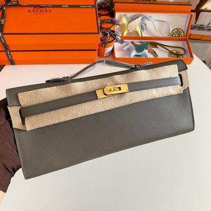 HM ケリーカット 31 フォッシルグレー エプソムレザー ゴールド金具 229052