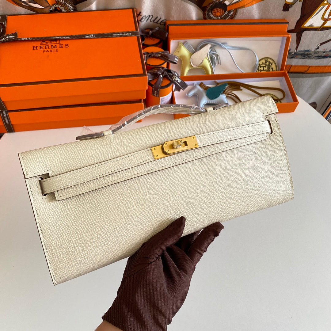 HM Kelly Cut 31 Cuir Epsom Ivoire Quincaillerie dorée 229047