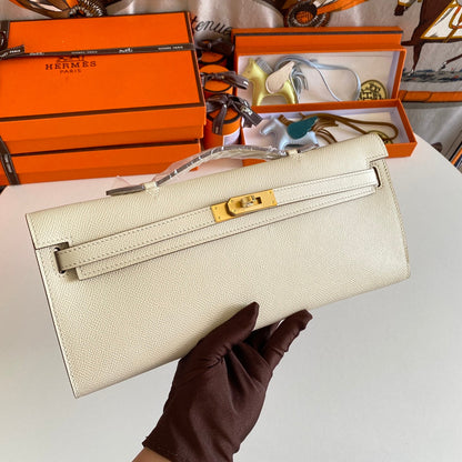 HM Kelly Cut 31 Cuir Epsom Ivoire Quincaillerie dorée 229047