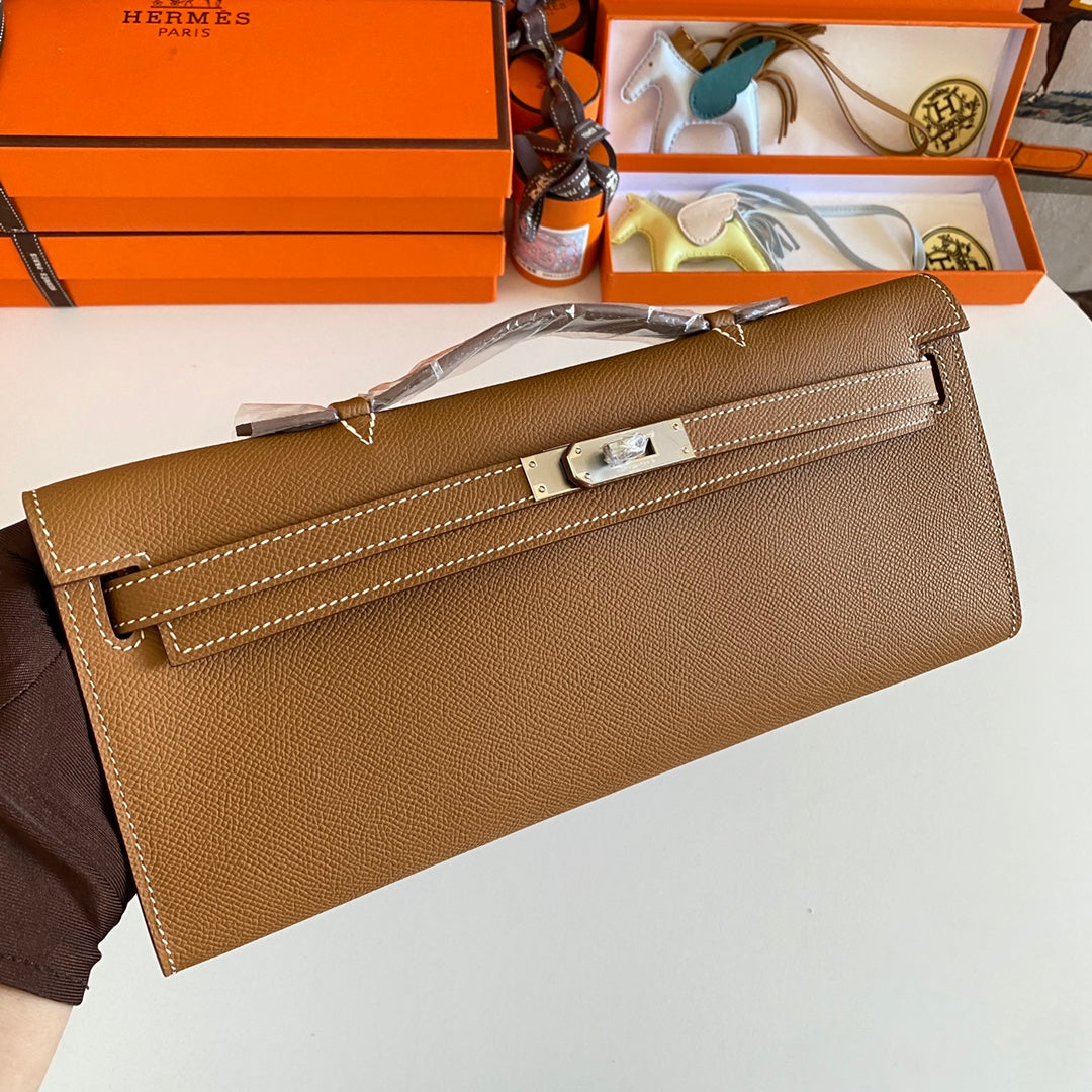 HM Kelly Cut 31 Cuir Epsom Beurre de Cacahuète Ferrures Argentées 229056