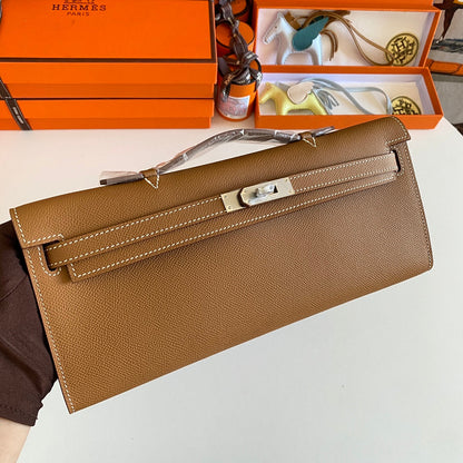 HM Kelly Cut 31 Cuir Epsom Beurre de Cacahuète Ferrures Argentées 229056