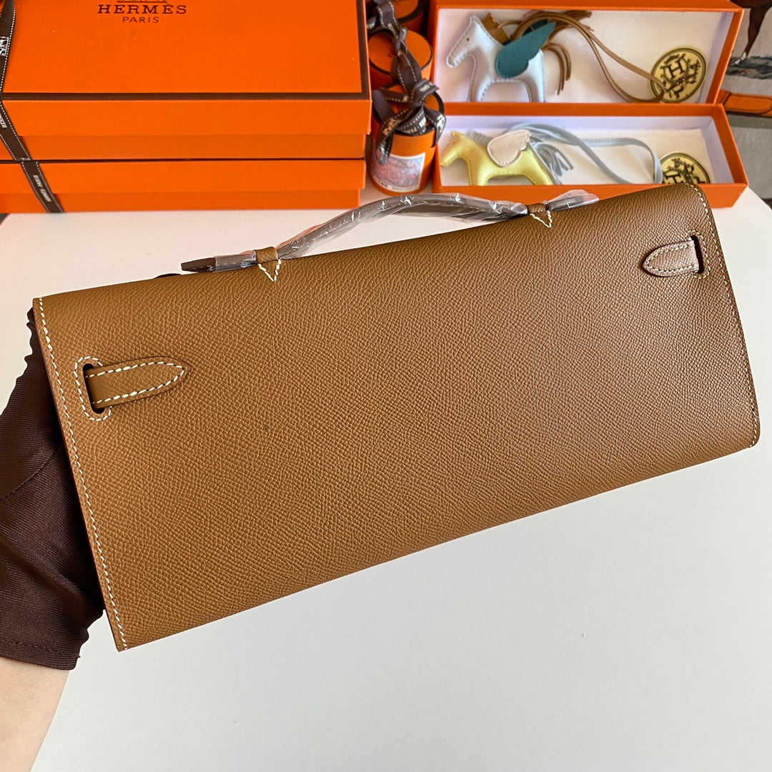 HM Kelly Cut 31 Cuir Epsom Beurre de Cacahuète Ferrures Argentées 229056