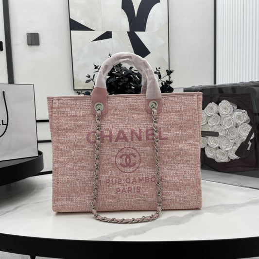 Sac CC Deauville Tweed Cuir Rose Quincaillerie Argentée 6